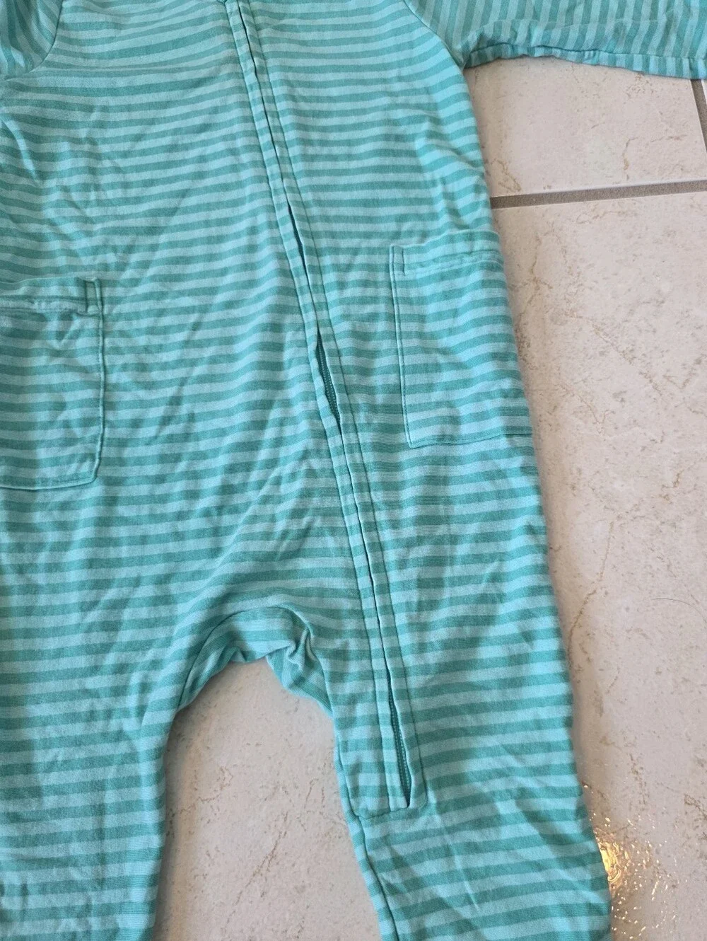 Striped Hooded Kids One-Piece Bodysuit in Aqua